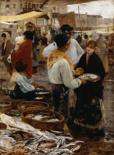 Fiskemarked i Venezia av Ettore Tito