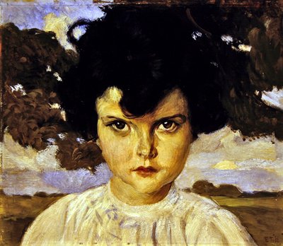 Portrett av et barn (olje på lerret) av Ettore Tito