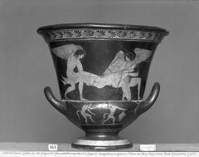 Attic rød-figur calyx krater som viser Hypnos og Thanatos som bærer liket av Sarpedon (keramikk) av Eucharides Painter