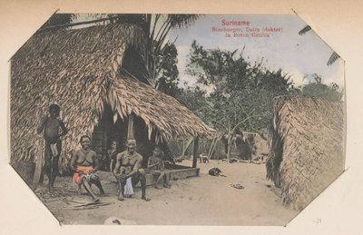 Maroons foran hjemmet sitt Surinam Bushnegro, Datra (lege) i Boven Cottica (tittel på objekt) av Eugen Klein