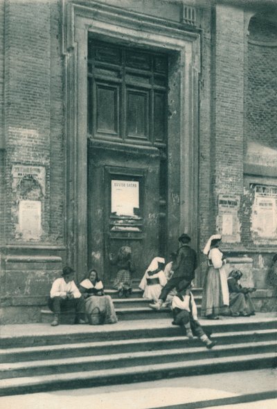 Møtested for kunstnermodeller foran en kirke i Via Babuino, Roma, Italia, 1927 av Eugen Poppel