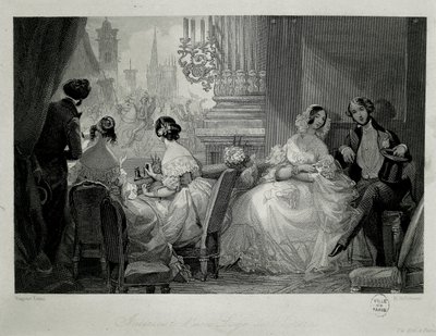 Interiør i Paris Opera, mennesker i en loge Gravering av Eugene-Louis Lami av Eugene Louis Lami