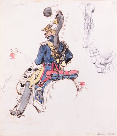 Soldat på hesteryggen (akvarell, penn og blekk) av Eugene Louis Lami