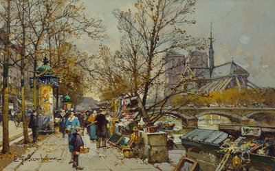 The Rive Gauche, Paris, med Notre Dame Beyond (kroppsfarge på kortet) av Eugene Galien Laloue