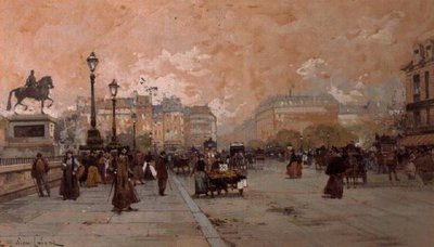 En parisisk gatescene av Eugene Galien Laloue