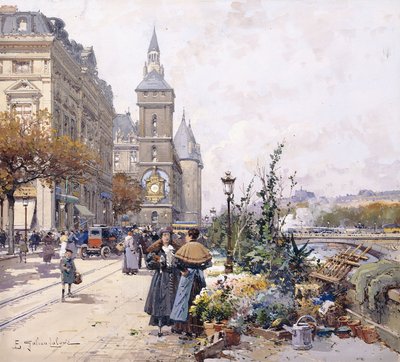 Quai aux Fleurs og Hotel av Eugene Galien Laloue