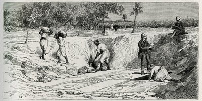 Utgravninger på den kristne kirkegården i Lamta, med begge misjonsanklager. Gravering av Eug.Girardet, for å illustrere historien «Reise til Tunisia», av Rene Cagnat av Eugene Alexis Girardet