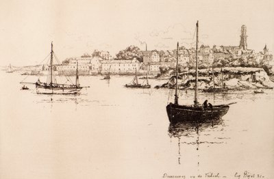 Douarnenez sett fra Treboul (etsing) av Eugene Bejot