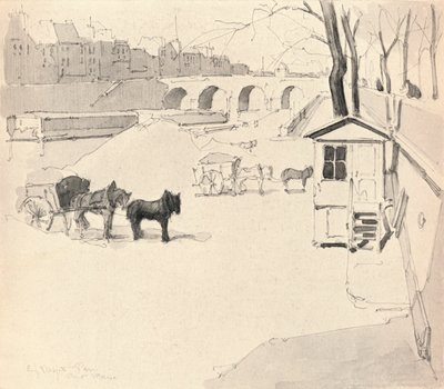 Pont Marie - Hester og vogner, 1915 av Eugene Bejot