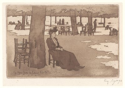 Kvinne i hagen til Tuileriene i Paris Jardins des Tuileries Paris (tittel på objekt) av Eugene Bejot
