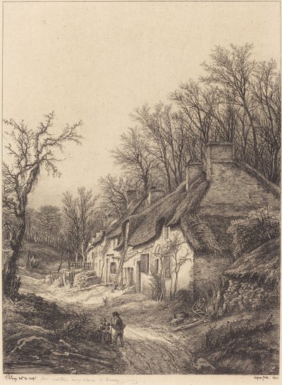 Hytter om vinteren, 1840. av Eugene Bléry