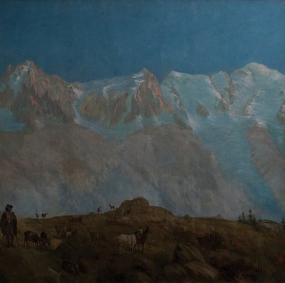 Mont Blanc, Aiguilles du Midi du Plan (Olje på lerret) av Eugene Bourgeois