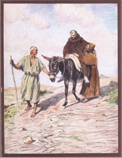 St Francis går ned Mount La Verna med broder Leo etter innprentingen av de hellige stigmaene, 1919 av Eugene Burnand