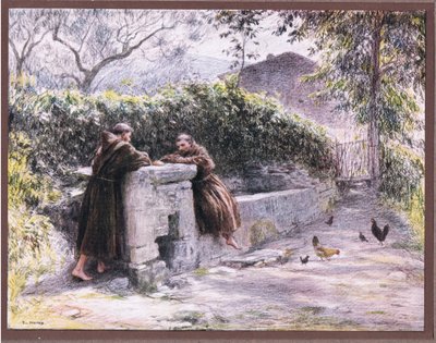 Reast av St Francis og Friar Masseo ved fontenen. St Francis berømmer fattigdom, 1919 av Eugene Burnand