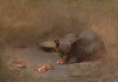 Chat Mangeant (Olje på lerret lagt på bord) av Eugène Carrière