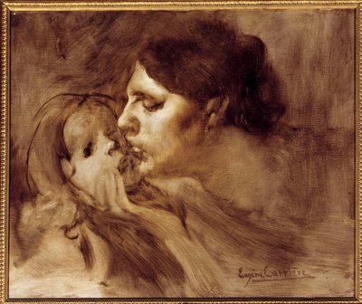 The Maternal Kiss Painting av Eugene Carriere (1849-1906) 1800-tallet 0,46 x 0,55 m Paris, Musee d