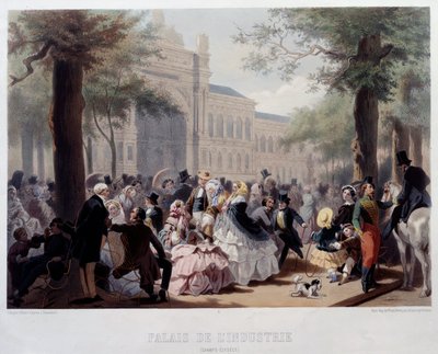 Palais de l'Industrie på Champs Elysees Mondaine-promenaden på stedene til det nåværende Pete og Grand Palais i Paris. Litografi av Eugene Charles Francois Guerard (1821-1866) 1852-1866 Paris, Musee Carnavalet av Eugene Charles Francois Guerard
