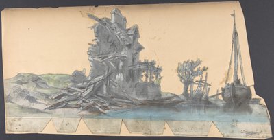 Design for et scenesett på Opéra, Paris, 1830-90. av Eugene Ciceri