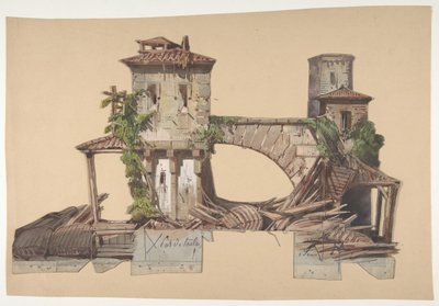 Design for et scenesett på Opéra, Paris, 1830-90. av Eugene Ciceri