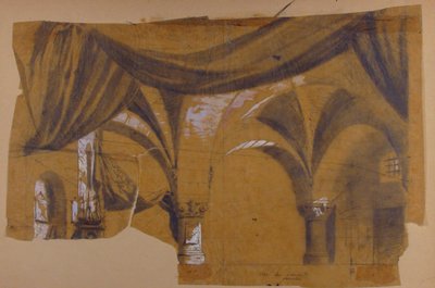 Design for et scenesett på Opéra, Paris, 1830-90. av Eugene Ciceri