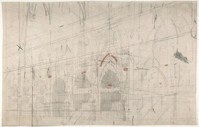 Design for et scenesett ved Opéra, Paris: Kirkens interiør, 1830-90. av Eugene Ciceri
