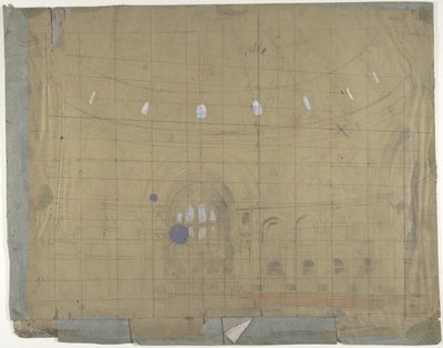 Design for et scenesett ved Opéra, Paris: Kirkens interiør, 1830-90. av Eugene Ciceri