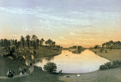 Innsjø i Bois de Boulogne, ca. 1860 (gravering) av Eugene Ciceri