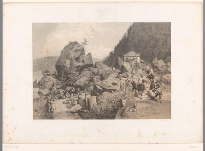 Reisende på passet til Tête Noire mellom Martigny og Chamonix Passage de la Tête Noire (tittel på objekt) Utsikt i Sveits og Savoy (serietittel) La Suisse et la Savoie (serietittel på objekt) av Eugene Ciceri