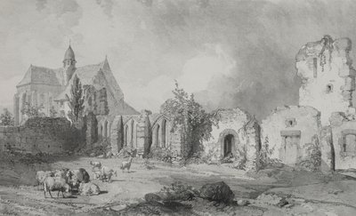 Pittoreske og romantiske reiser i det gamle Frankrike. Brittany: Abbey of Relec. av Eugene Ciceri