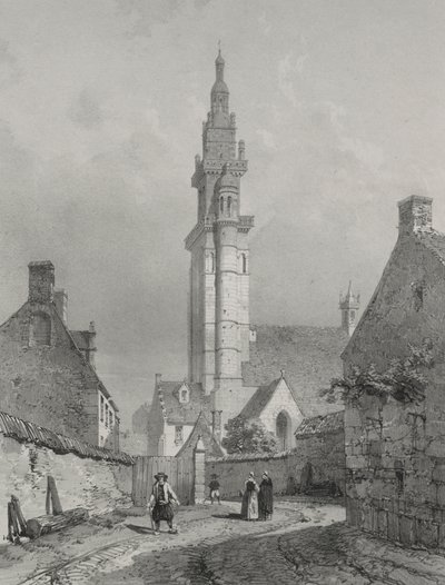 Pittoreske og romantiske reiser i det gamle Frankrike. Bretagne: Roscoff-kirken av Eugene Ciceri