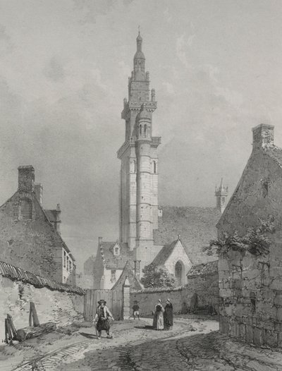 Pittoreske og romantiske reiser i det gamle Frankrike. Bretagne: Roscoff-kirken. av Eugene Ciceri