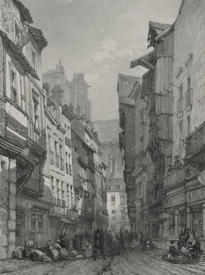 Pittoreske og romantiske reiser i det gamle Frankrike. Bretagne: Den gamle hovedgaten i Nantes av Eugene Ciceri