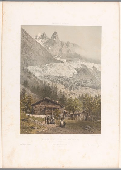 Utsikt over fjelltoppene Aiguille Verte og Dru og isbreen Mer-de-Glace Aiguille verte et du Dru - Mer de Glace (tittel på objekt) Ansikter i Sveits og Savoy (serietittel) La Suisse et la Savoie (serietittel på objekt) av Eugene Ciceri