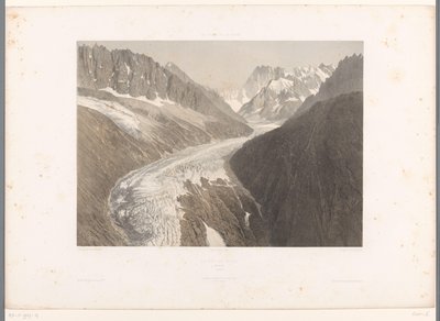 Utsikt over Mer-de-Glace-breen i Chamonix La Mer de Glace, Chamonix (tittel på objekt) Ansikter i Sveits og Savoy (serietittel) La Suisse et la Savoie (serietittel på objekt) av Eugene Ciceri