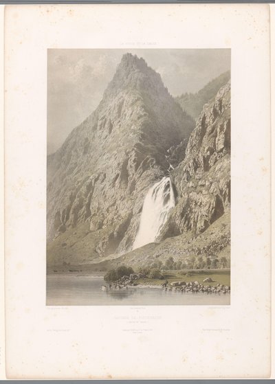 Utsikt over fossen i Pissevache Cascade de Pissevache (tittel på objekt) Ansikter i Sveits og Savoy (serietittel) La Suisse et la Savoie (serietittel på objekt) av Eugene Ciceri
