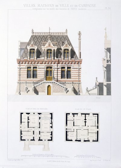 Design fra by- og landhus basert på de moderne husene i Paris, ca. 1864 av Eugene Cordier