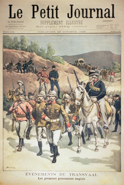 Hendelser i Transvaal: de første engelske fangene, forsiden av Le Petit Journal, 29. oktober 1899 av Eugene Damblans