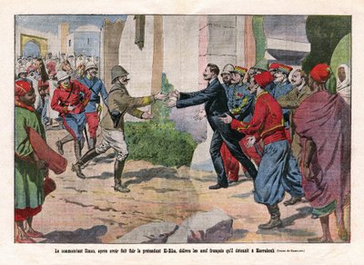 Hendelser i Marokko, overtatt fra Marrakech av troppene til Hubert (Louis-Hubert-Gonzalve) Lyautey (1854-1934) og Charles Mangin (1866-1925). Kommandør Simon, etter å ha flyktet fra pretendenten El-Hiba (El Hiba) (Ahmed al-Hiba (Al Hiba), løslatt de ni av Eugene Damblans