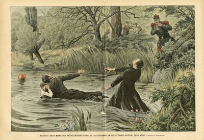 Illustrasjon av Eugene Damblans (1865-1945) i Le Pelerin, 30.7 Balneaire, Riviere av Eugene Damblans