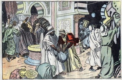 Wahabittene, etter å ha inntatt Mekka, plyndret kong Husseins palass. Illustrasjon av Damblans. I "" Le Pelerin"" av 2. november av Eugene Damblans