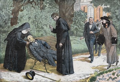 Theophile Delcassé (1852-1923), en fransk politiker døde av en emboli i hagen til eveche i Nice i 1923. Tegning av Damblans. av Eugene Damblans
