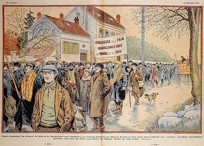 Arbeidsløse gruvearbeidere fra Nord-Frankrike og Pas-de-Calais-regionen marsjerer til Paris, illustrasjon fra 