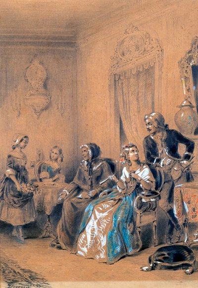 Innendørs scene, c1815-1865 av Eugene Deveria