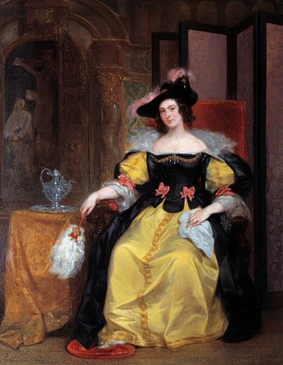 Portrait of a Woman En elegant kvinne av aristokratiet. Maleri av Eugene Deveria (1808-1865) Rennes fra 1800-tallet, Museum of Fine Arts av Eugene Deveria