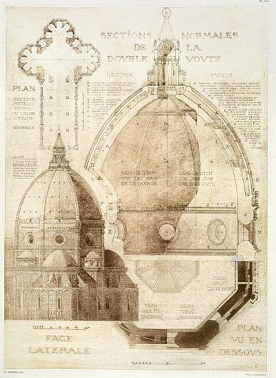Plan, snitt og høyde av katedralen i Firenze, fra 