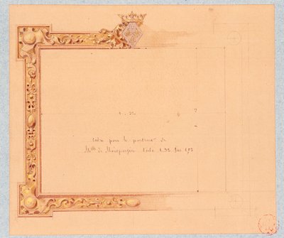 Design av gesimsen til Mademoiselle de Montpensiers portrett, av Eugene Emmanuel Viollet-Le-Duc (1814-1879), akvarelltegning av Eugene Emmanuel Viollet le Duc