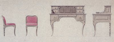 Lav rygg stol og skrivebord for Golden Room av Eugene Emmanuel Viollet le Duc
