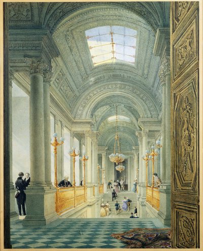Paris. Den store trappen i Tuileries Palace, av Eugene Viollet Le Duc, cirka 1840, akvarellmaleri av Eugene Emmanuel Viollet le Duc