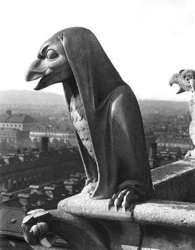 Gargoyle fra balustraden til Grande Galerie, kopi av en original (stein) fra 1100-tallet (s/hv-bilde) av Eugene Emmanuel Viollet le Duc