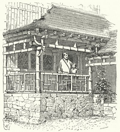 Gammelt kinesisk hus bygget av bambus av Eugene Emmanuel after Viollet le Duc